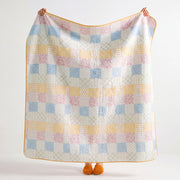 full view sunday patchwork muslin blanket rainbow patchwork pink pink striped border