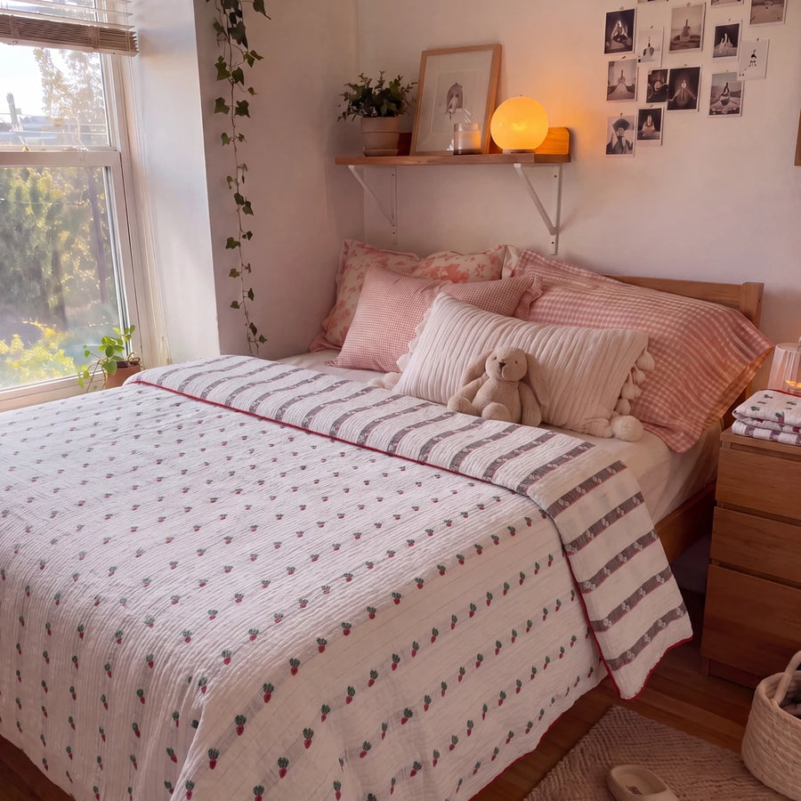garden patch jacquard throw blanket baby radish pink check bedroom decor