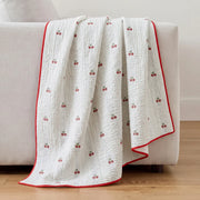 garden patch jacquard throw blanket cherry bud cream sofa drape