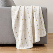 garden patch jacquard throw blanket maple green grey sofa