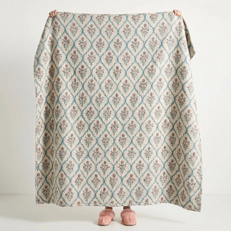 garden trellis embroidered cotton blanket bedding