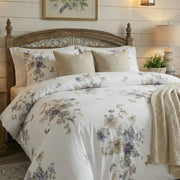 romantic gardenia floral quilt cover made of breathable lightweight cotton styled on bed