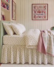 golden ditsy floral bed skirt vintage bedroom