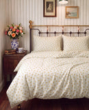 golden ditsy floral comforter set vintage bedroom