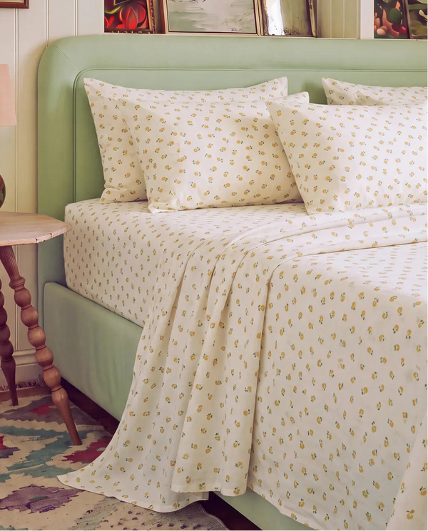 golden ditsy floral sheet set cottagecore bedding
