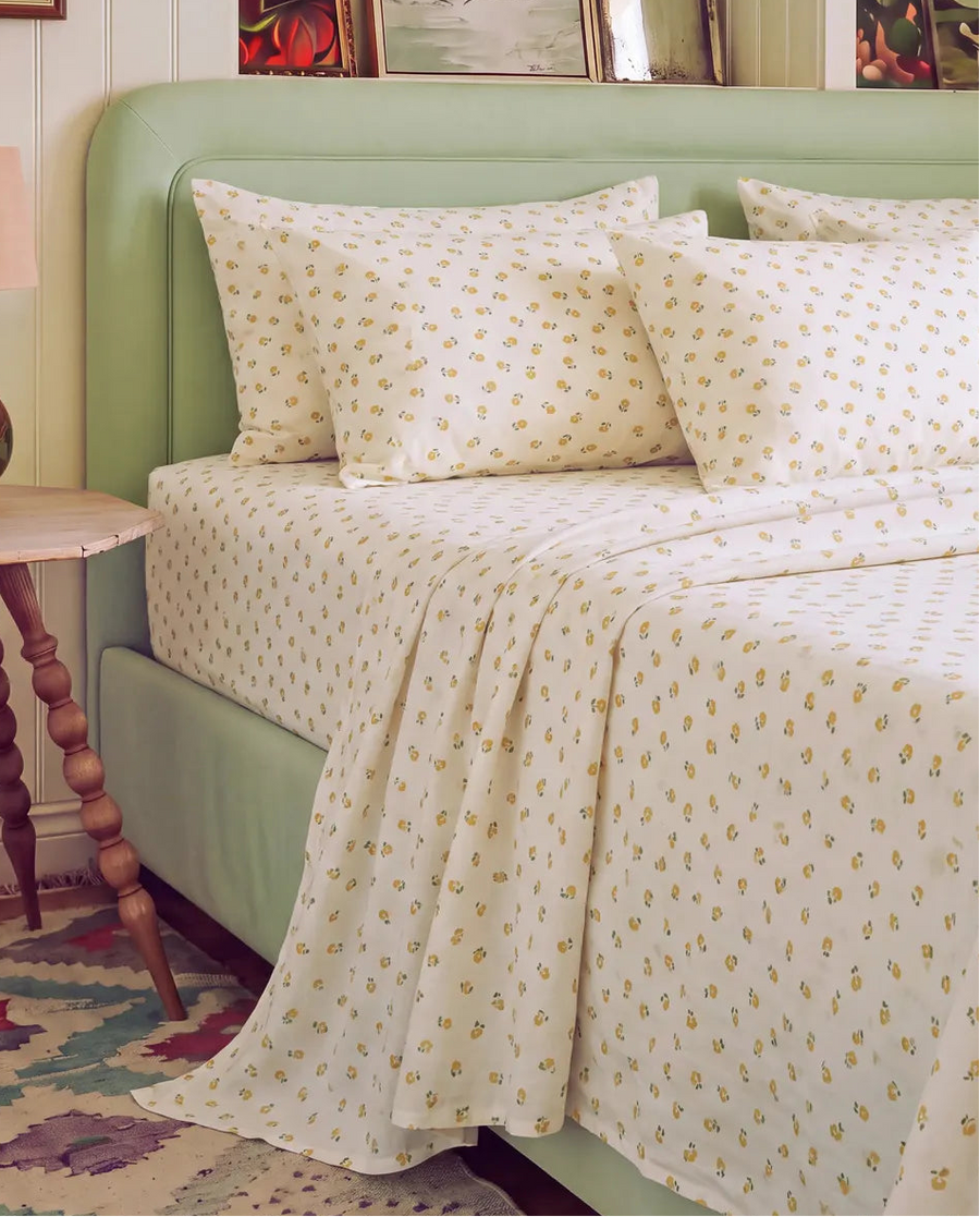 golden ditsy floral sheet set cottagecore bedding