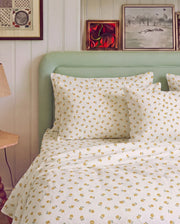 golden ditsy floral sheet set vintage bedroom