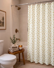 golden ditsy floral shower curtain bathroom