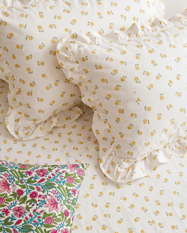 golden meadow ruffle pillowcases yellow floral design