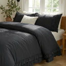 gothic aesthetic black ruffled bed linen washed cotton texture