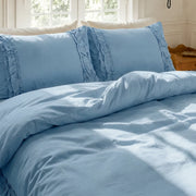 graceful ruffled duvet cover set celestial blue serene bedroom