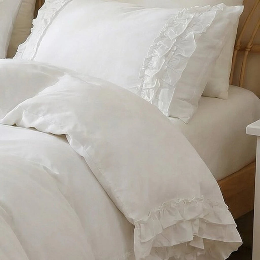 graceful ruffled edge detail soft breathable white comforter