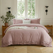 graceful ruffled solid color duvet cover set dusty rose pink