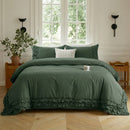 graceful ruffled solid color duvet cover set forest green