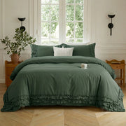 graceful ruffled solid color duvet cover set forest green
