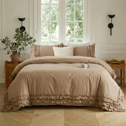 graceful ruffled solid color duvet cover set ginger mustard yellow