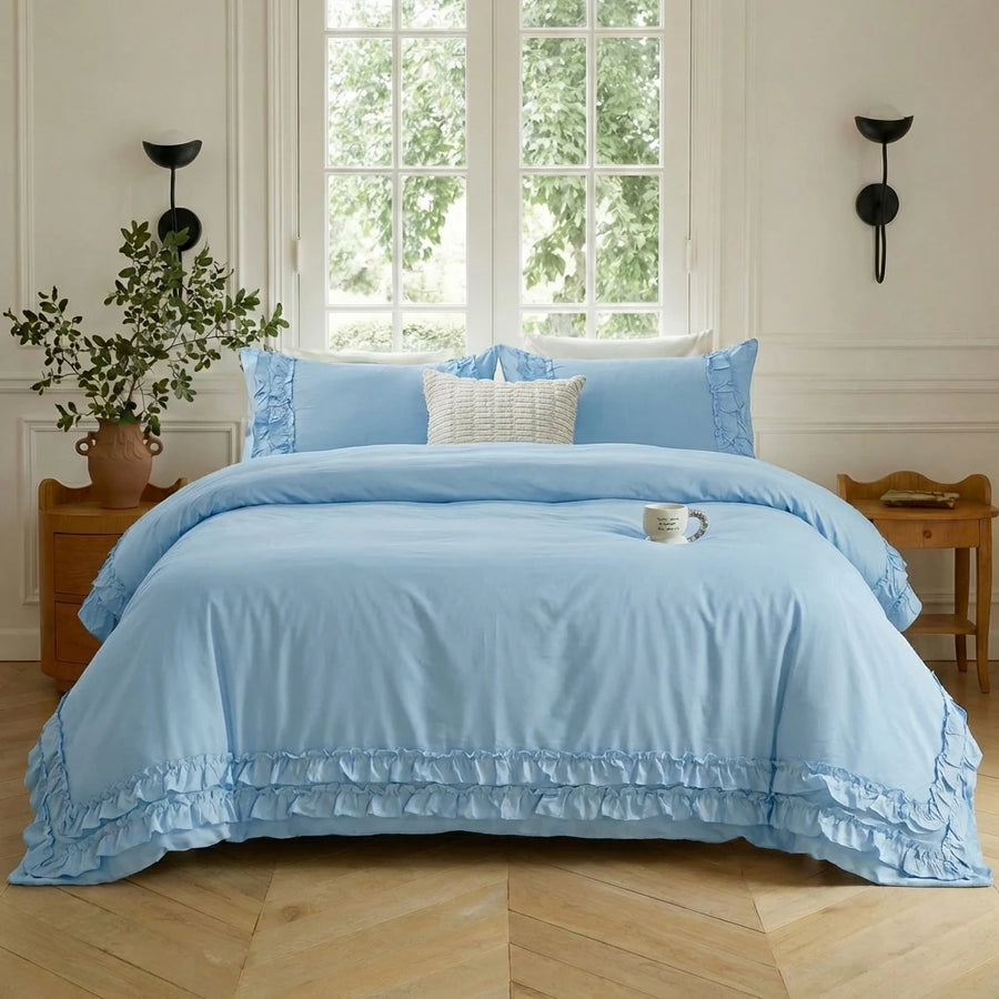 graceful ruffled solid color duvet cover set navy blue vintage