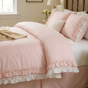 graceful ruffled solid comforter set blush pink romantic frill