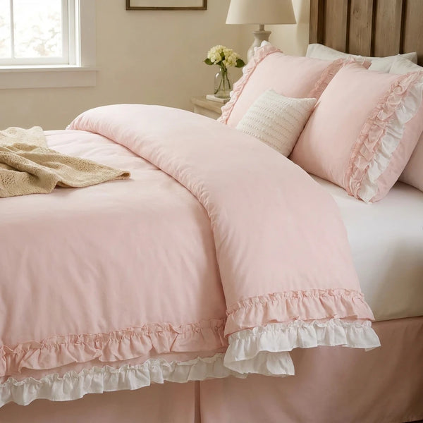 graceful ruffled solid comforter set blush pink romantic frill