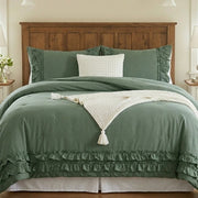 graceful ruffled solid comforter set dark green bedding main