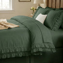graceful ruffled solid comforter set forest green moody vintage
