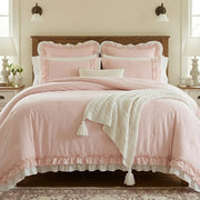 graceful ruffled solid comforter set pink bedding main