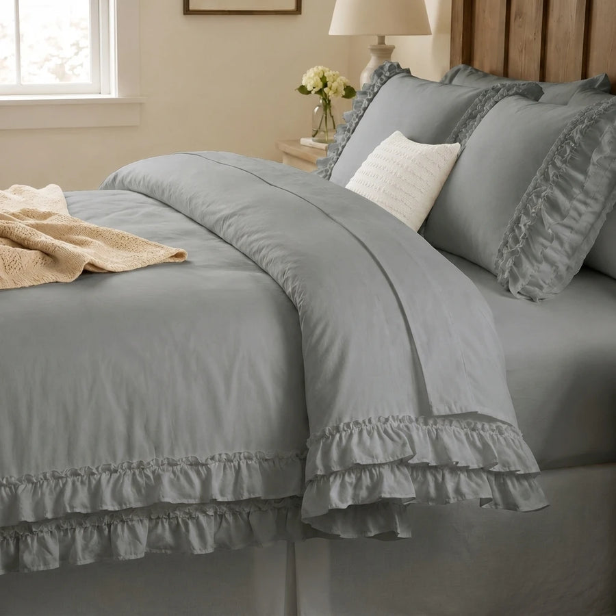 graceful ruffled solid comforter set slate grey modern farmhouse