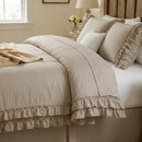 graceful ruffled solid comforter set taupe beige neutral minimalist