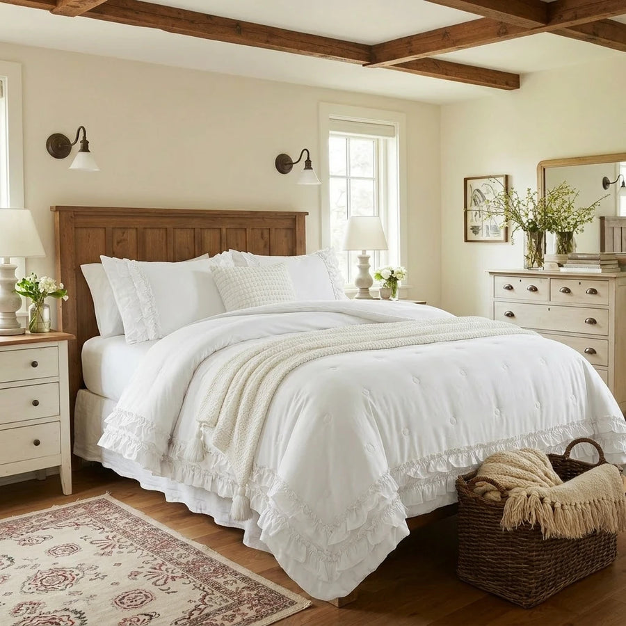 graceful ruffled solid comforter set white bedding main