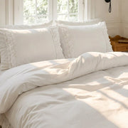 graceful ruffled solid duvet cover set crisp white french linen look