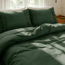 graceful ruffled solid duvet cover set forest green natural aesthetic