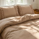 graceful ruffled solid duvet cover set warm taupe camel neutral