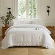 graceful white ruffled duvet cover set main