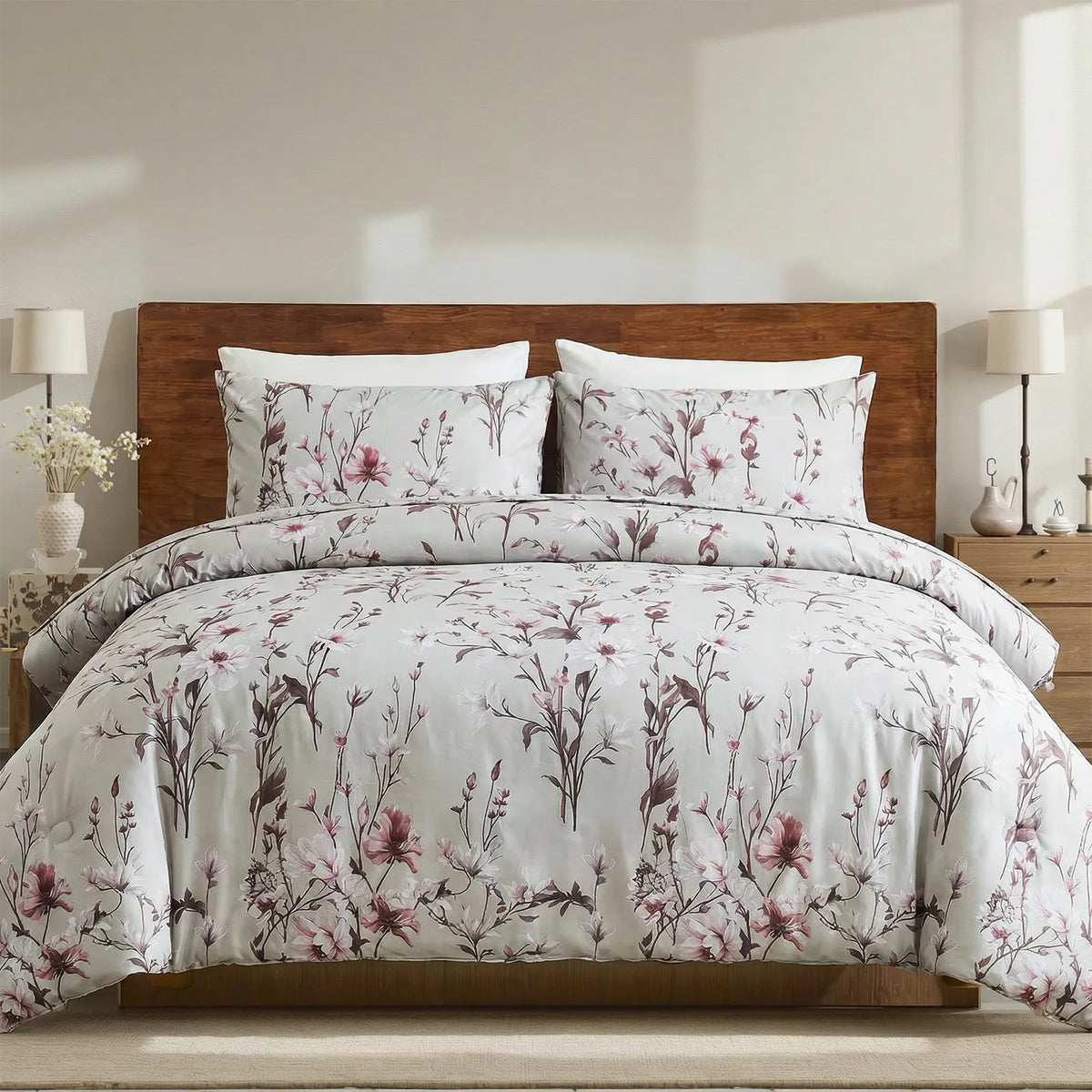 Symmetrical front view of floral bedding