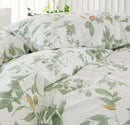 A detailed shot of the soft cotton fabric and botanical pattern