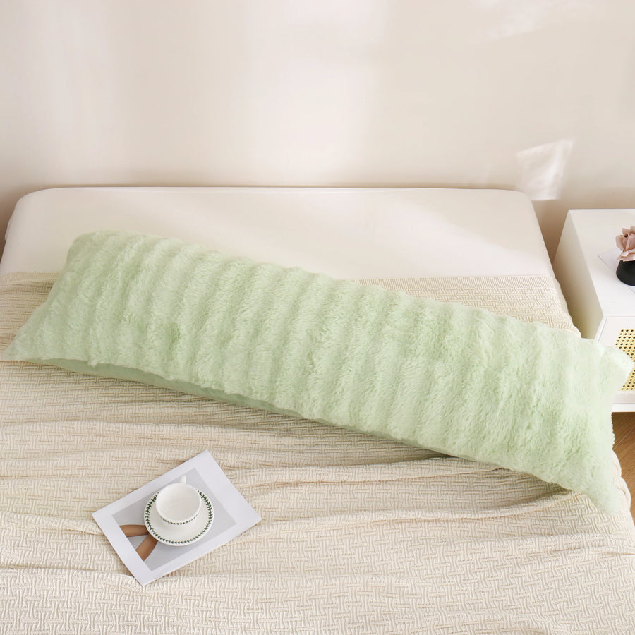 green textured faux rabbit fur body pillowcase sage green