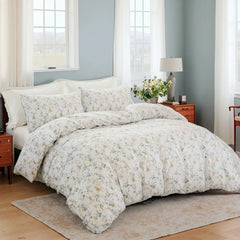 Full view of the floral duvet cover set on a bed