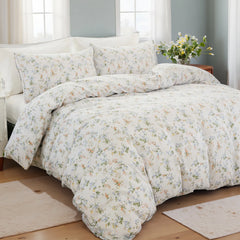 Closeup of the cotton duvet cover set with matching pillows