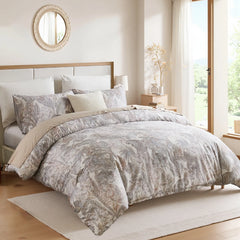 Side view of the grey leaves cotton comforter