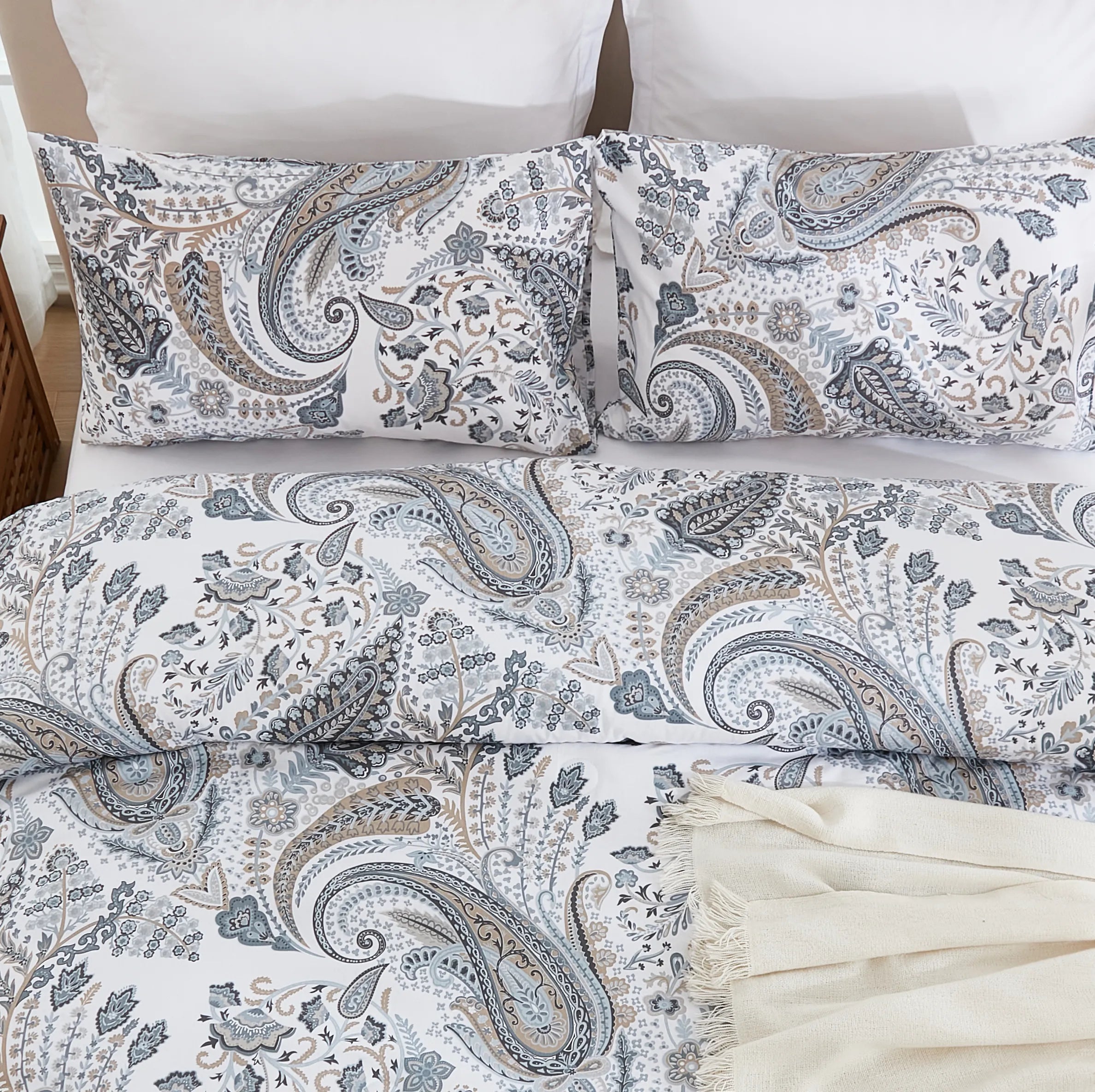 detailed shot of the soft cotton fabric and intricate paisley design
