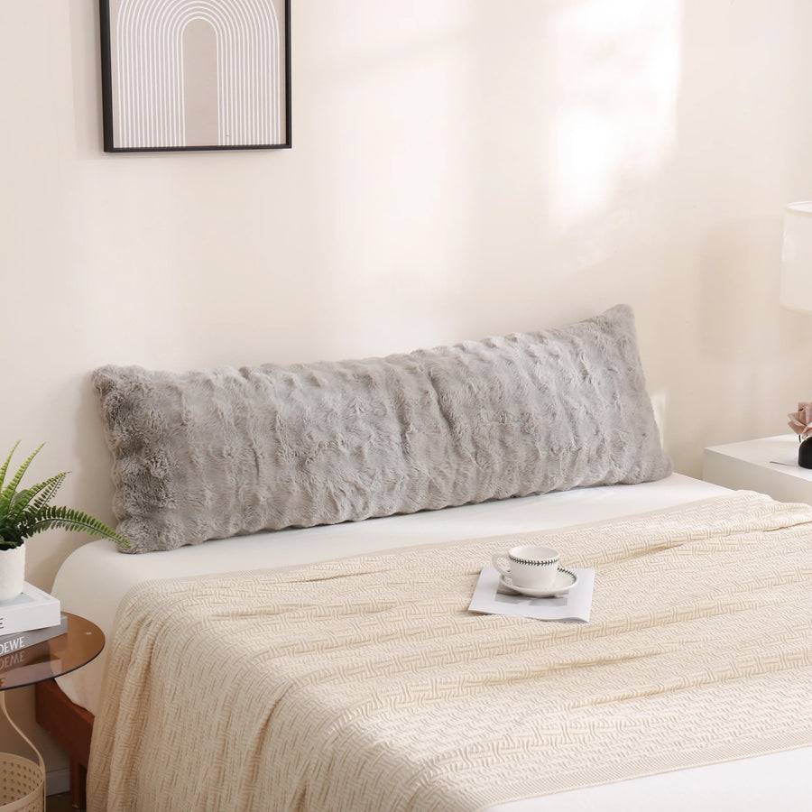 grey rippled textured faux fur body pillowcase soft touch