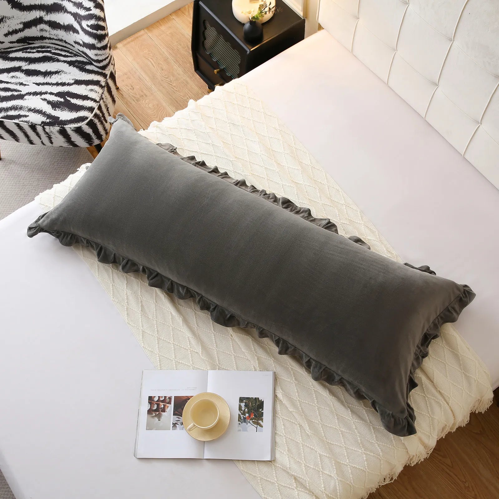 grey velvet long pillowcase