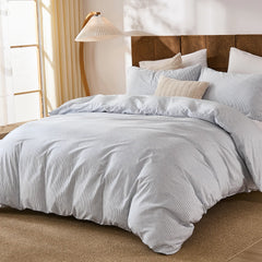 grey and blue pinstripe bedding sets