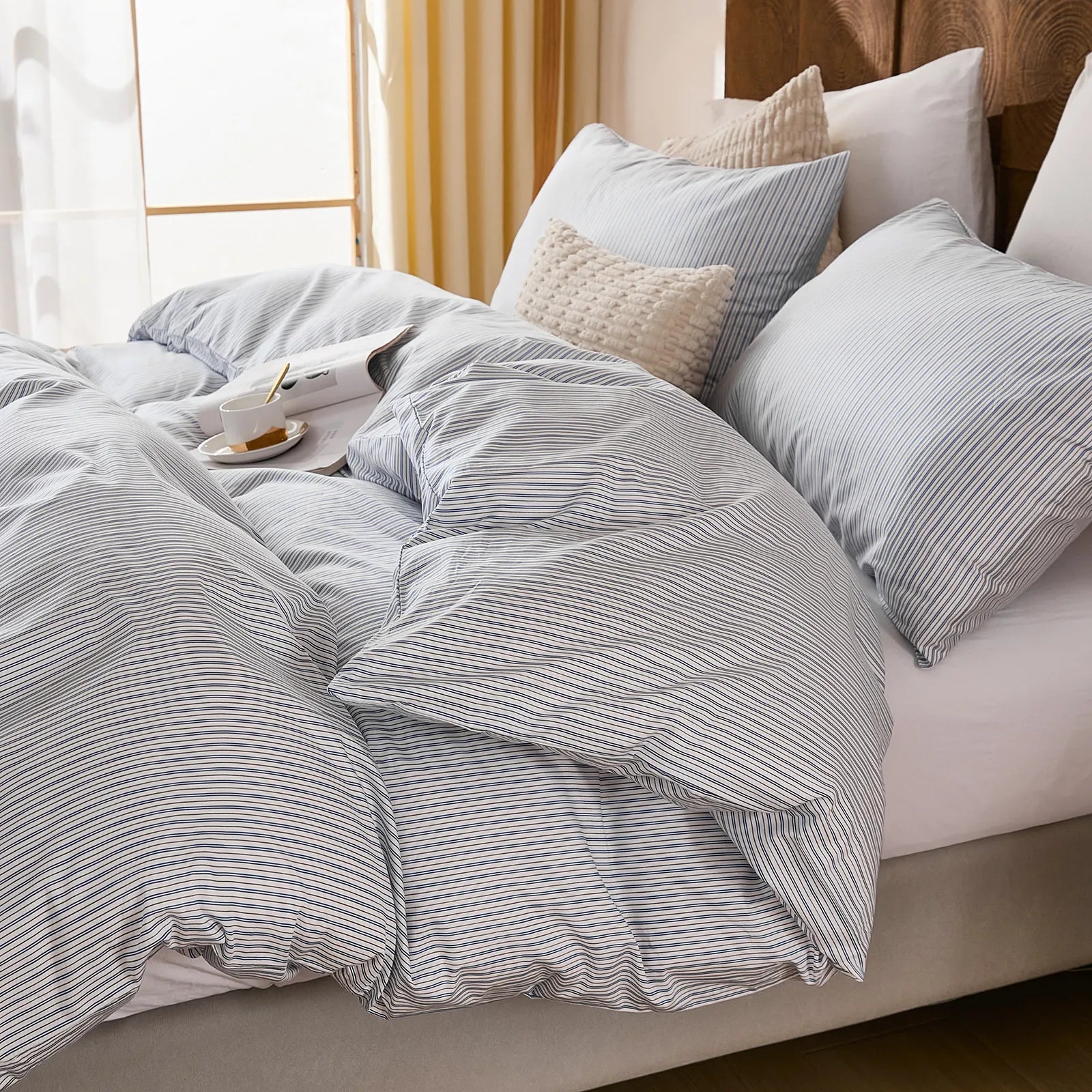 grey and blue pinstripe comforter set king size