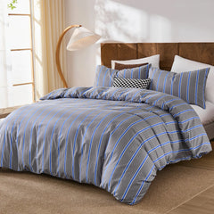grey and blue stripe bedding sets