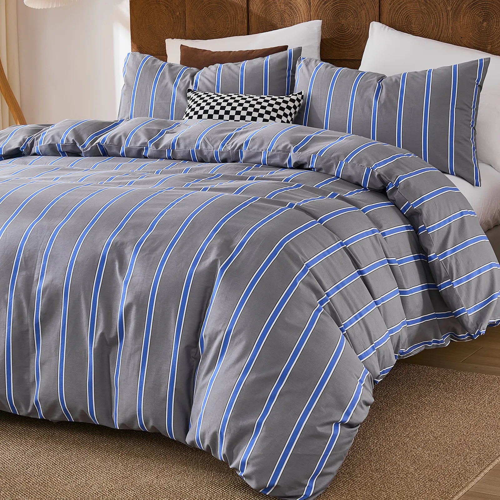 grey and blue stripe comforter sets