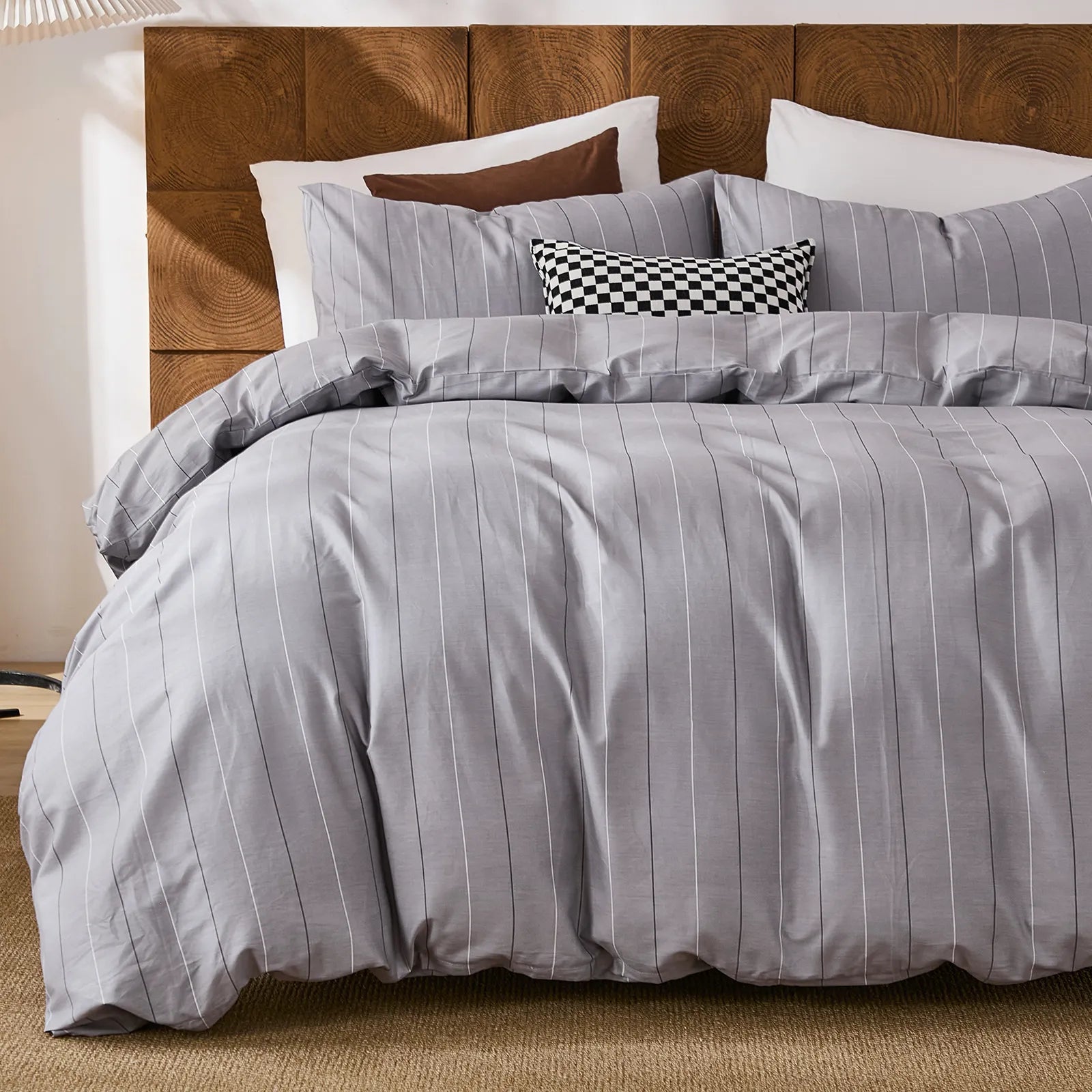 grey pinstripe bedding set king size