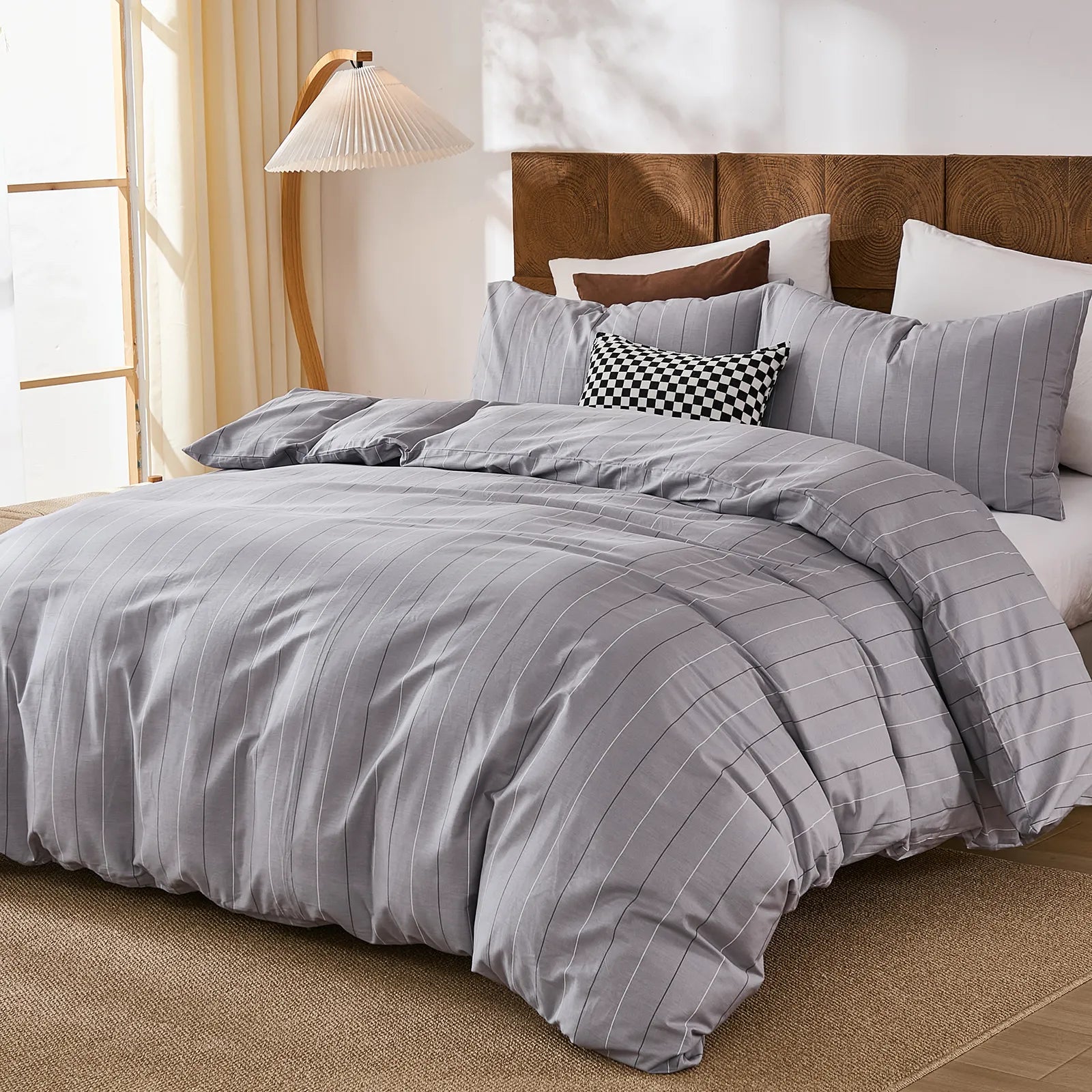 grey pinstripe bedding set queen size