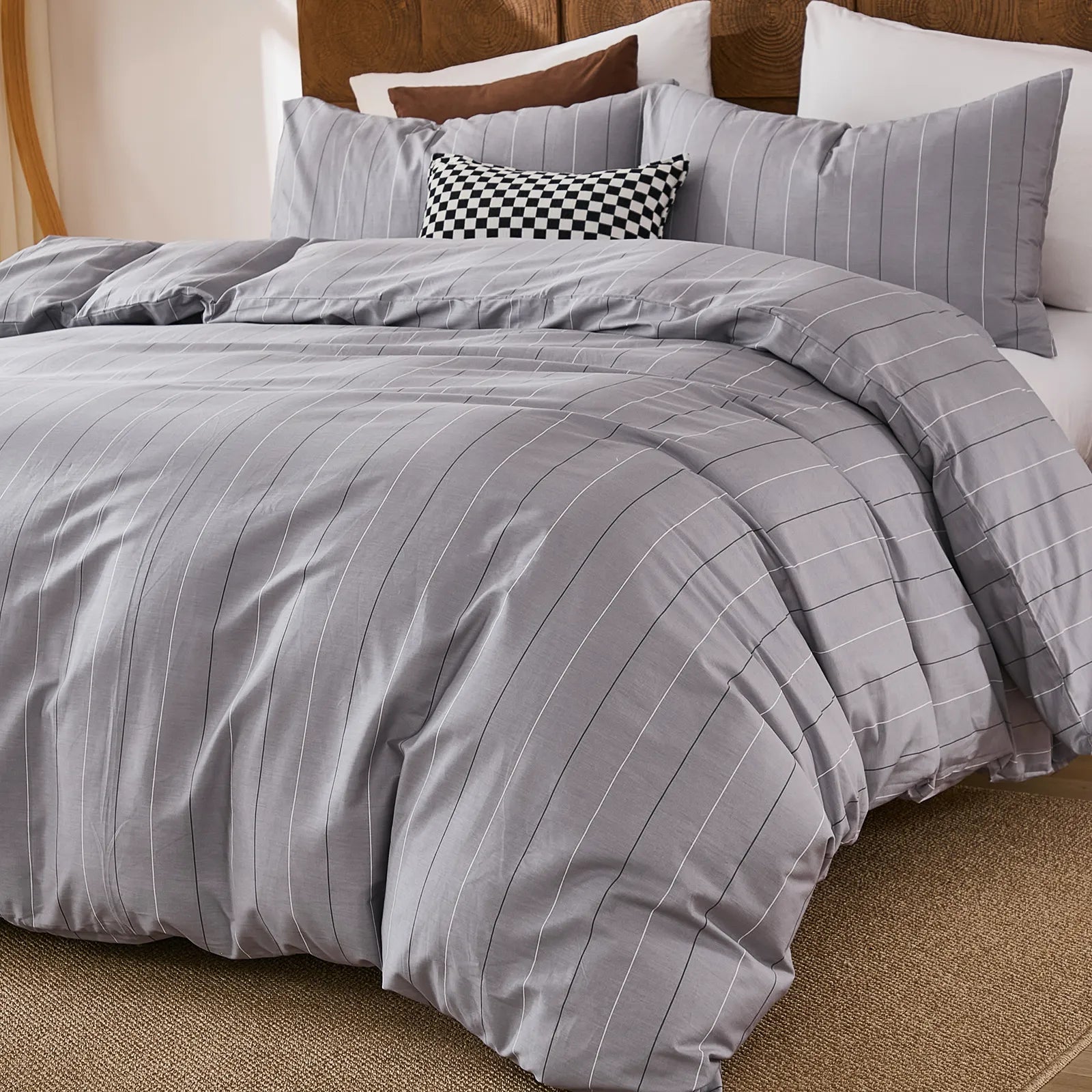 grey pinstripe comforter set queen size