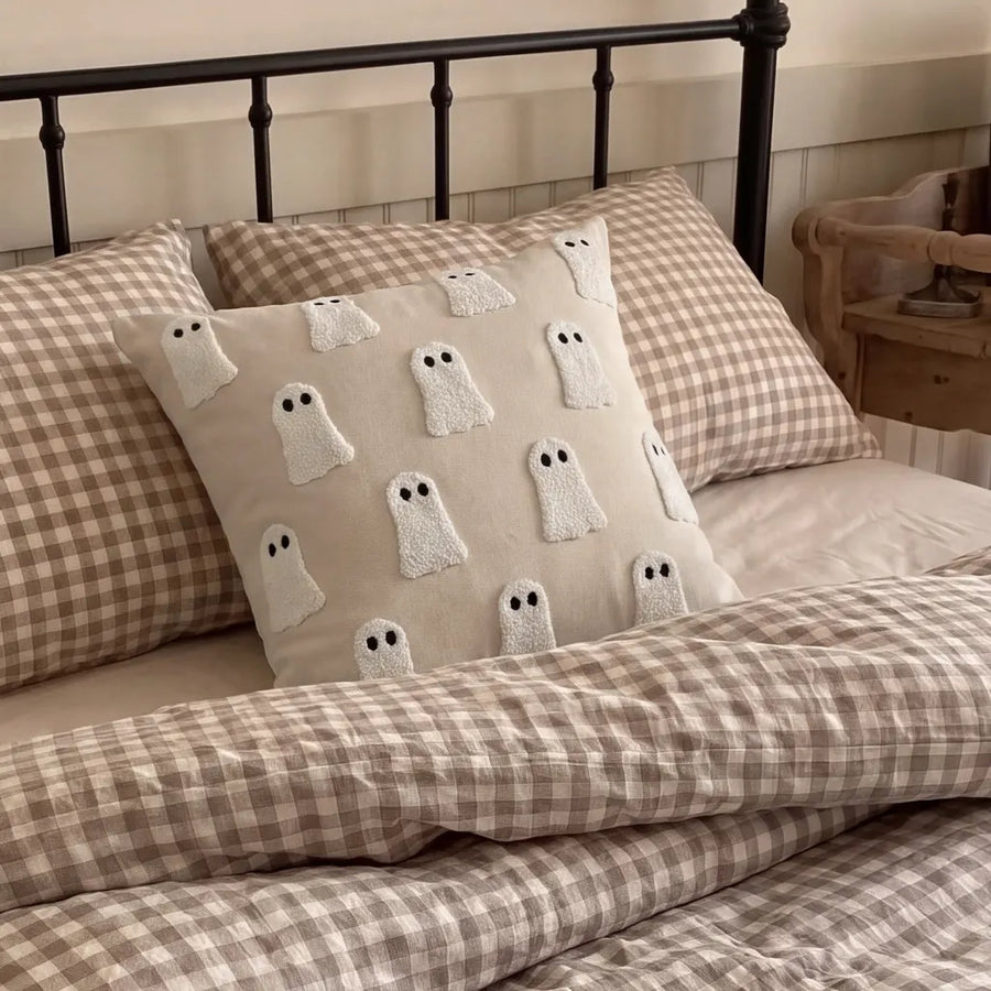halloween decorative square pillow cover ghost garden brown gingham bedding